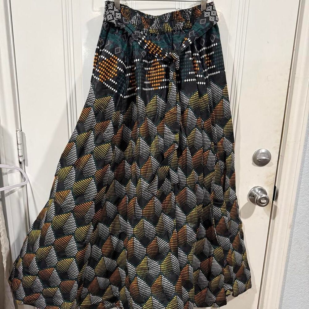 Satsuma African Print Maxi Skirt Ankara Geometric Tribal Belted Elastic Waist